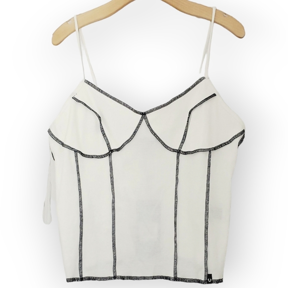 True Religion Contrast Exposed Seam Ribbed Strappy Corset Tee🆕️✨ XL Black White - Picture 4 of 9